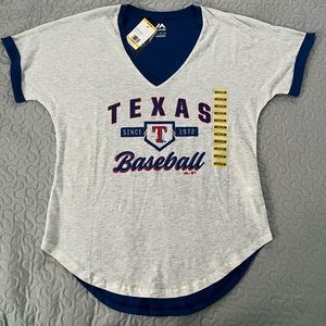 Texas rangers baseball MLB top tee shirt v-neck majestic shirt cuff sleeves